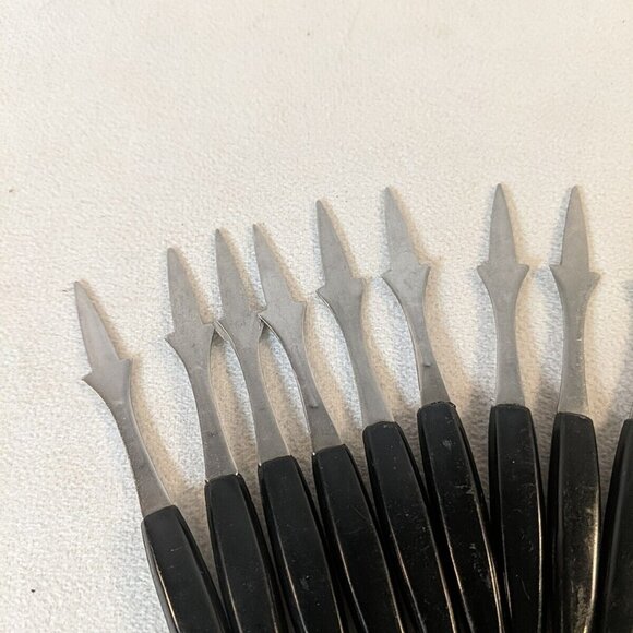 Vintage MCM Cocktail Appetizer Forks 11 Set Stainless Steel Japan Black Plastic - Picture 4 of 6